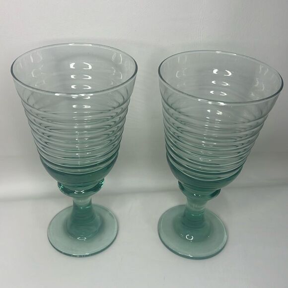 Libby Glass Company Sirrus Water Goblets Glasses Set 2 Insulator Vintage Green - Picture 1 of 8